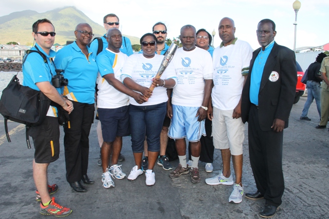  Ministers Hon. Alexis Jeffers and Hon. Hazel Brandy-Williams along with Cabinet Secretary Steadmond Tross and President of the Nevis Island Assembly Farrell Smithen along with a contingent from Scotland participate in the Nevis leg of the Queen’s Baton Relay