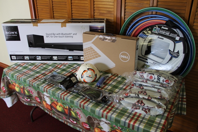 Electronic and sporting equipment donated to the Department of Education for the Charleston Secondary School Library and the Ivor Walters Primary School from the Nevis Association of South Florida on May 20, 2014
