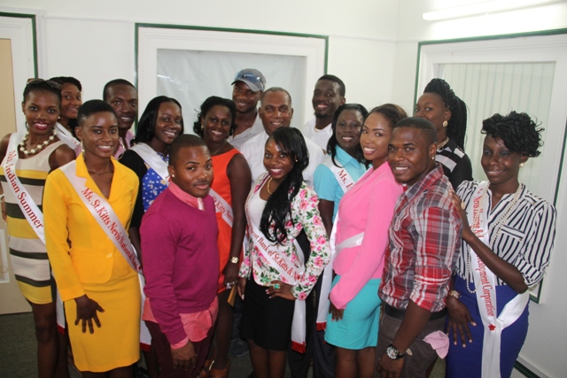 Premier of Nevis Hon. Vance Amory and the contestants for the Culturama 40 Ms. Culture Queen, Ms. Culture Swimwear and Mr. Kool Pageants at his office in Bath Plain during a courtesy call on June 16, 2014