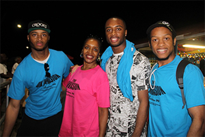 Members of the Brown Family from Brown Hill on Nevis among them Sandra Brown (second from left) and her son Travaughn Brown (extreme left) moments after they disembarked from the MV Prince Devonte J at the Charlestown Pier on Nevis on the evening of July 29, 2014