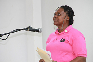Chief Librarian Mrs. Lornette Hanley delivering remarks on November 17th, 2014, at the Nevis Public Library’s 8th annual International College Fair, at the St. Paul’s Anglican Parish Hall