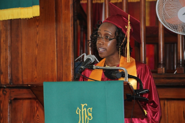 Valedictorian of the Nevis Sixth Form College’s (NSFC) Graduating Class of 2014 and State Scholar 2014 Chloe Williams, delivers her valedictory speech