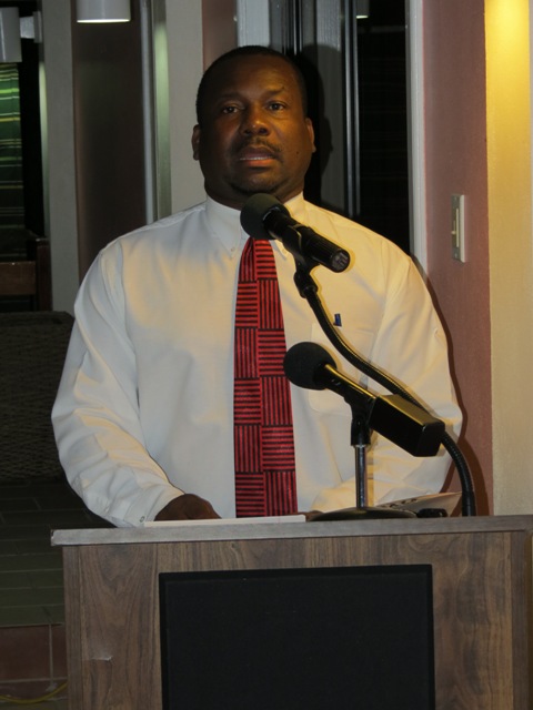 Permanent Secretary in the Ministry of Social Development Keith Glasgow delivering remarks at a reception for outstanding teenagers on Nevis at the Mount Nevis Hotel on November 22, 2014