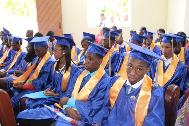 Some of the 94 graduands of the 41st Annual Graduation Ceremony of the Gingerland Secondary School at the Gingerland Methodist Church on November 27, 2014