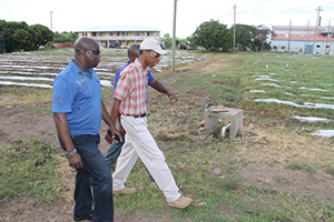 (L-R) Minister of Agriculture on Nevis Hon. Alexis Jeffers with Quarantine Officer Quincy Bart and Agricultural Supervisor Randy Elliott at the Prospect Agricultural Station