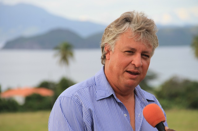 Jason Molle, a representative for Paradise Palm management team giving remarks at the Paradise Palm Resort Groundbreaking Ceremony on Monday Dec 15, 2014 at Colquhoun’s Estate.