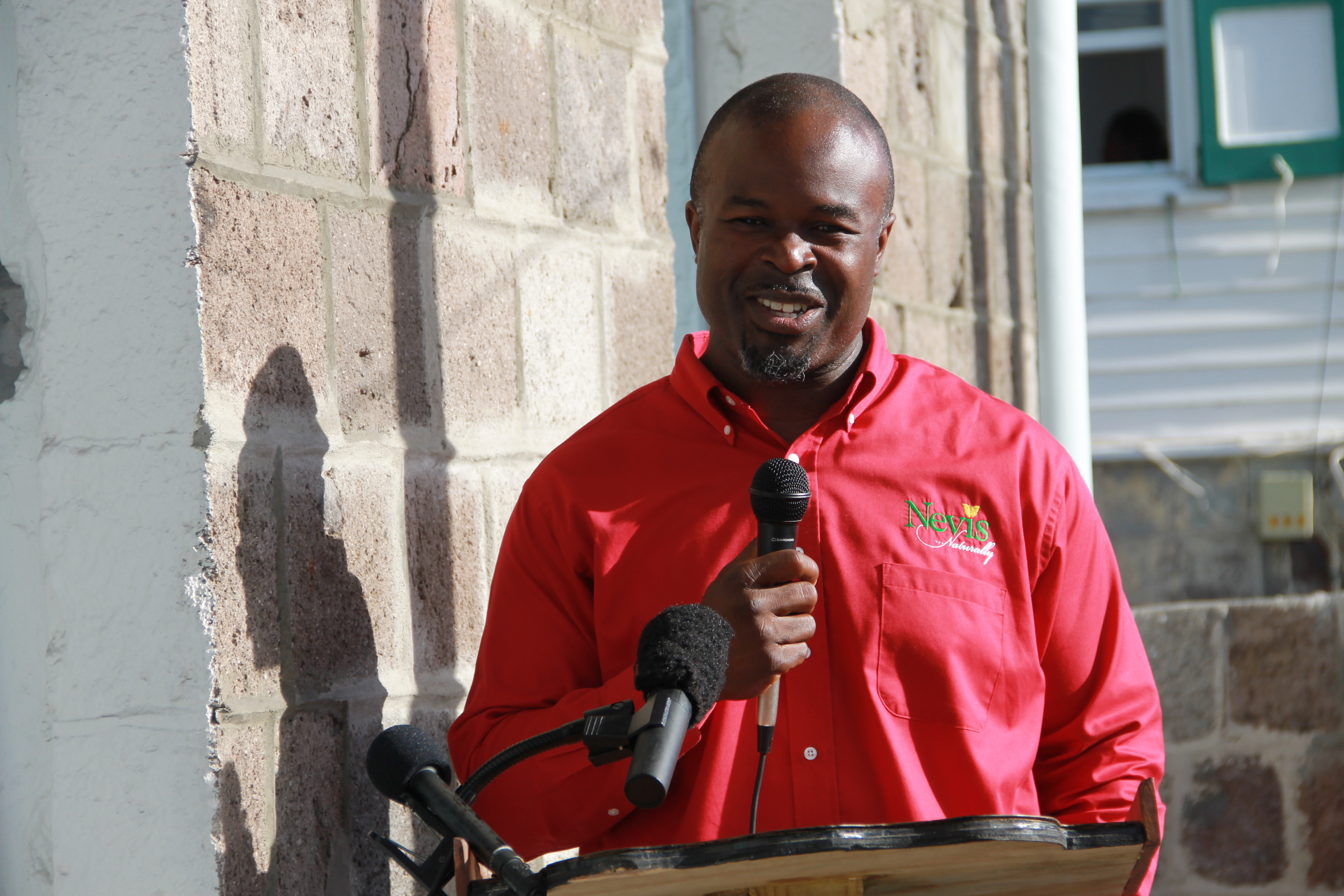 Chief Executive Officer of Nevis Tourism Authority Mr. Greg Phillip delivering remarks at the opening ceremony of the Nevis Tourism Authority Visitor Centre.