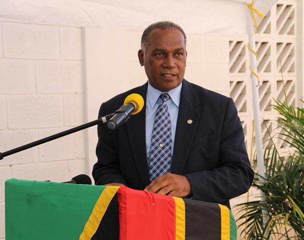 Premier of Nevis Hon. Vance Amory delivering remarks at the handing over ceremony of a new fire tender to the St. Kitts-Nevis Fire and Rescue Services Nevis Division on December 17, 2014