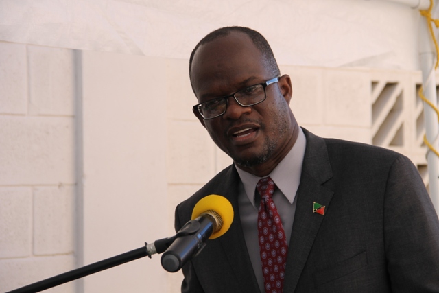 Minister of Homeland Security Hon. Patrice Nisbett delivering remarks at the handing over ceremony of a new fire tender to the St. Kitts and Nevis Fire and Rescue Services (Nevis Division) on December 17, 2014