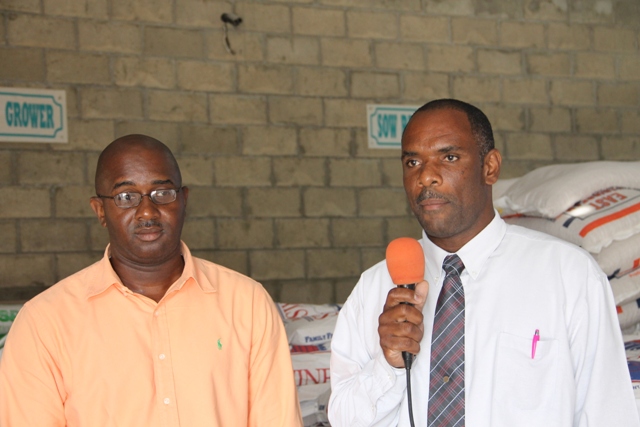 (L-R) Manager of the Supply Office Ricky Liburd and Permanent Secretary in the Ministry of Finance Colin Dore at an interview with the Department of Information on January 06, 2015
