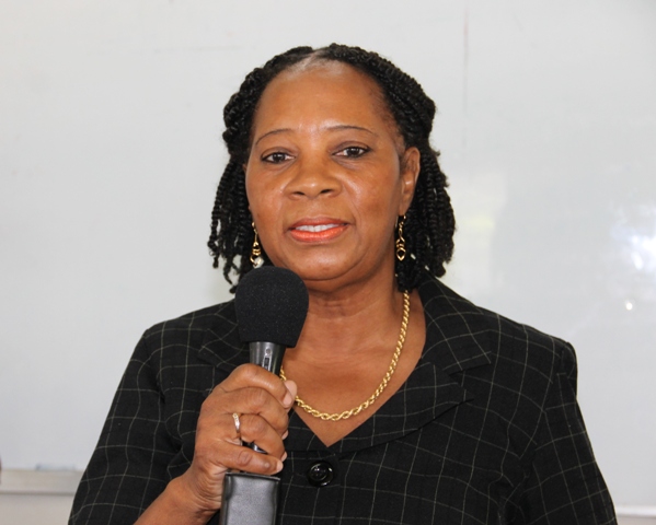 Coordinator in the Department of Social Development’s Senior Citizens Division Garcia Hendrickson at the launch of the Introduction to Computer classes for senior citizens at the Nevis International Secondary School’s computer lab on January 29, 2015