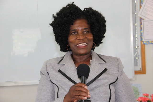 brainchild of the Introduction to Computer Class for Seniors on Nevis Adina Taylor at the launch of the Introduction to Computer Classes for Seniors at the Nevis International School’s computer lab on January 29, 2015
