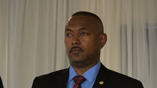 Assistant Commissioner of the St. Christopher Division Ian Queeley delivering remarks at the 12th Annual Constables Awards Ceremony and Dinner on February 28, 2015 at the Occasions Entertainment Arcade.