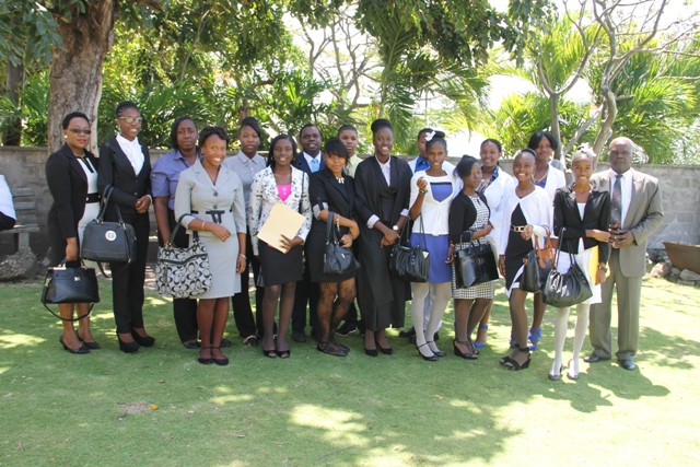 Youth Parliamentarians with President of the Nevis Island Assembly Hon. Farrell Smithen (front extreme right) and Clerk of the House Shemica Maloney (front row extreme left)