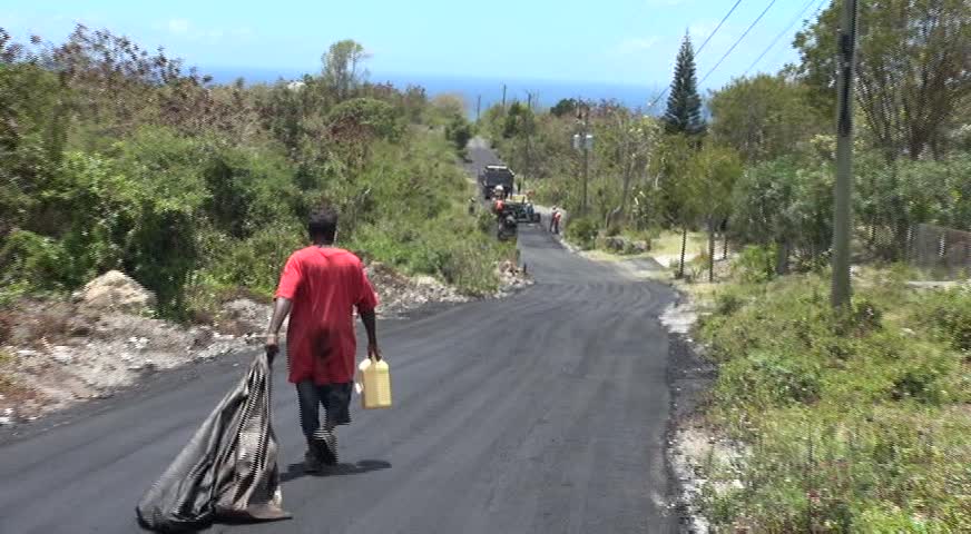 : A section of the road project by the Public Works Department on Nevis which connects Lampa Hill to Bailey Yard, Cole Hill and Brown Hill