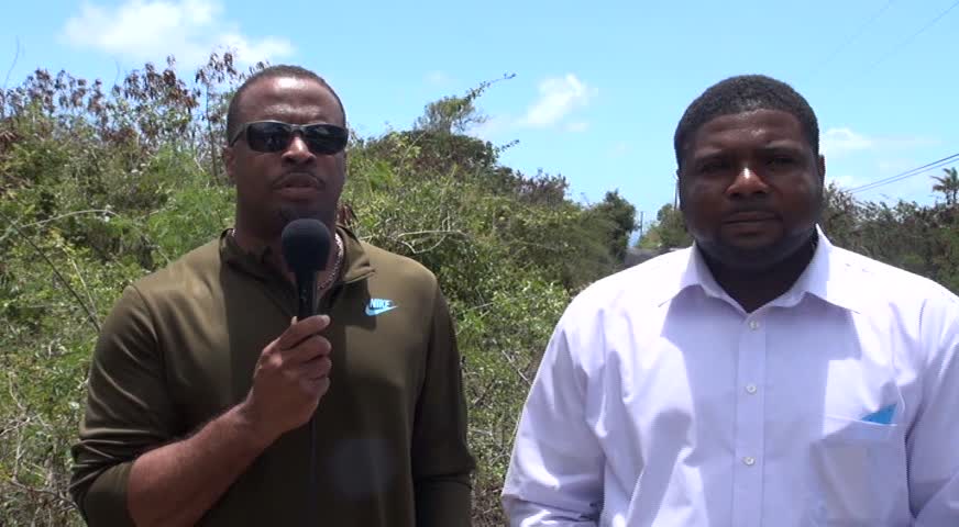 (LR) Deputy Premier of Nevis and Area representative for the St. John’s Parish Hon. Mark Brantley and Junior Minister responsible for Public Works Hon. Troy Liburd at Lampa Hill