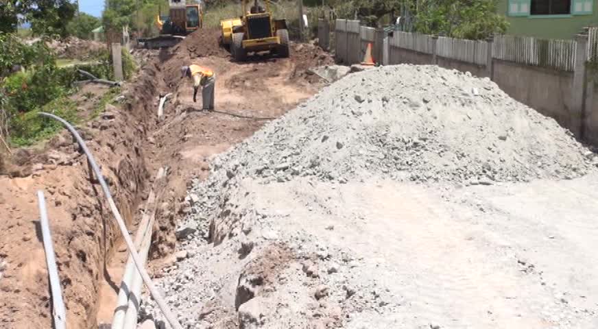 Work progressing on site of the Hanley’ Road Rehabilitation Project in Gingerland on April 15, 2015