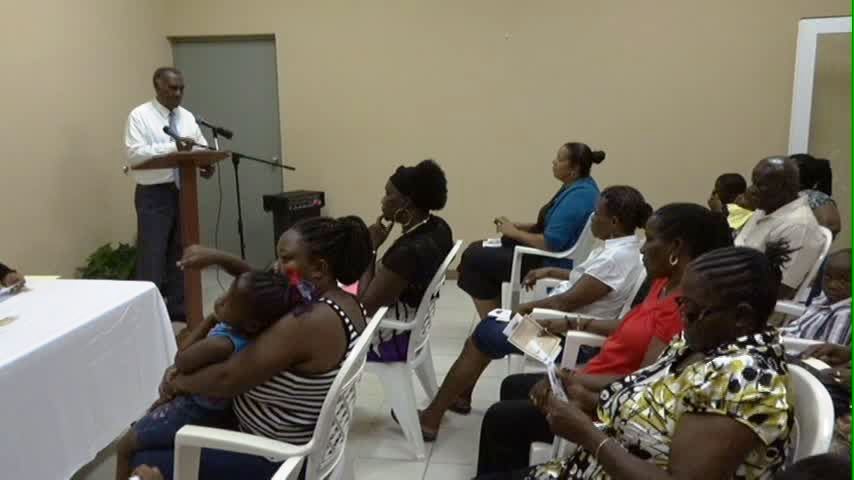 Premier of Nevis and Area Representative Hon. Vance Amory delivering remarks at the Launch of the  the Community Family Life Programme at the Charles Walters Community Centre, Hanley’s Road on April 22, 2015