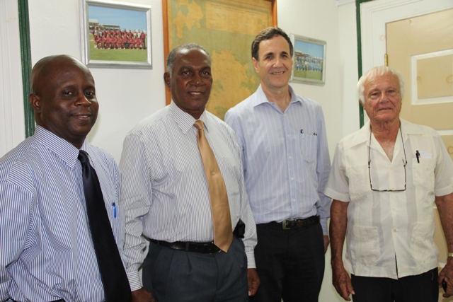 (L-R) Permanent Secretary in the Premier’s Ministry Wakely Daniel, Premier of Nevis Hon. Vance Amory, Israel’s Ambassador to St. Kitts and Nevis and the Caribbean His Excellency Mordehai Amihai-Bivas and Israel’s Honorary Consul in St. Kitts and Nevis Jacques Cramerat the Nevis Island Administration building in Bath Plain on April 07, 2015