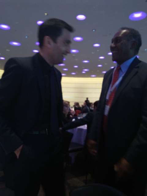 (L-R) Zenith Nevis Property Representative Baard Snilseerg and Premier of Nevis Hon Vance Amory at the Henley & Partners series of residence and citizenship forum on May 5, 2015 in Zurich, Switzerland