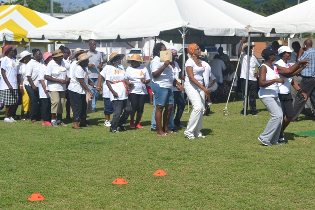 Seniors getting ready for the “dance past” at the first ever Seniors Fun and Action Games hosted by the Ministry of Social Development, Senior’s Division at the Elquemedo Willet Park on October 15, 2015