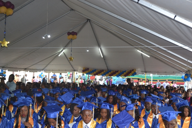 Graduates of the Charlestown Secondary School’s Class of 2015 during their Graduation and Prize-giving Ceremony for the Charlestown Secondary School and the Nevis Sixth Form College at the Cicely Grell-Hull Dora Stevens Netball Complex on November 11, 2015