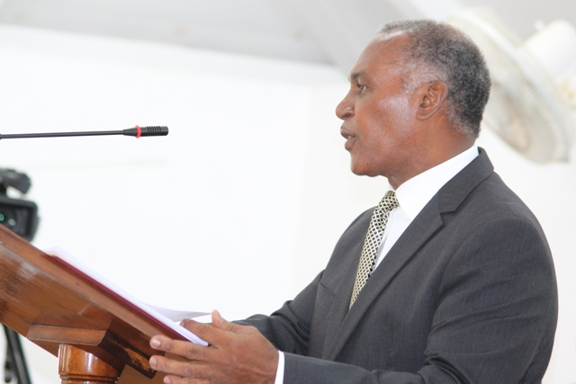 Premier of Nevis and Minister of Finance Hon. Vance Amory delivering the 2016 Budget Address at a sitting of the Nevis Island Assembly on December 08, 2015
