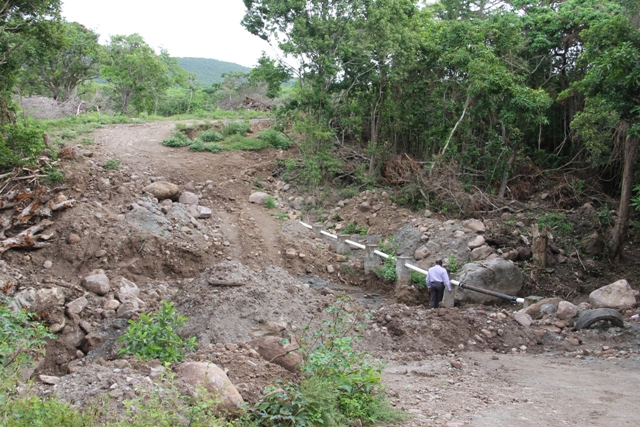 Construction works on a bridge at Colquhouns Estate in December 2015, a collaborative effort between the Nevis Island Administration and private land developer Leighton Thomas