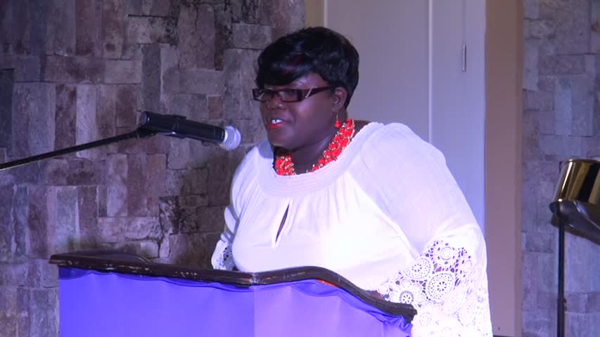 Junior Minister responsible for Social Development Hon. Hazel Brandy-Williams delivering remarks at the International Women’s Day 2016 Women of Excellence Awards Ceremony and Cocktail hosted by the Ministry of Social Development, Department of Social Services' Gender Affairs Division on March 12, 2016, at the Nevis Performing Arts Centre in Pinney's