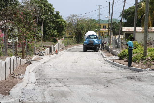 A section of Hanley’s Road on February 29, 2016, ready for the first asphalt paving in the second phase of the Nevis Island Administration’s Hanley’s Road Rehabilitation Project