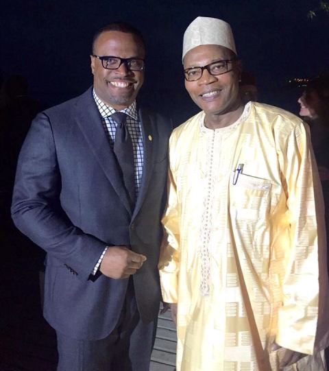 Minister of Foreign Affairs in St. Kitts and Nevis Hon. Mark Brantley with Mohamed Ibn Chambas, Special Representative of the United Nation Secretary General at the United Nations Office for West Africa