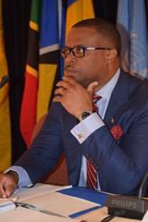 Minister of Foreign Affairs and Civil Aviation in St. Kitts and Nevis Hon. Mark Brantley, the new chairman of the Caribbean Development Cooperation Committee (CDCC) at the 26th session of the CDCC at the St. Kitts Marriott Resort in Basseterre on April 22, 2016