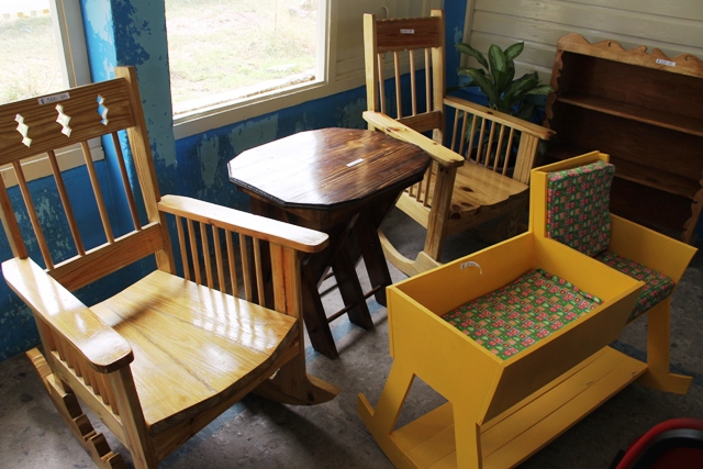 Furniture made by students of the Charlestown Secondary School Multi-Purpose Centre on display at the school’s auditorium at their Technology and Art Exhibition on May 26, 2016