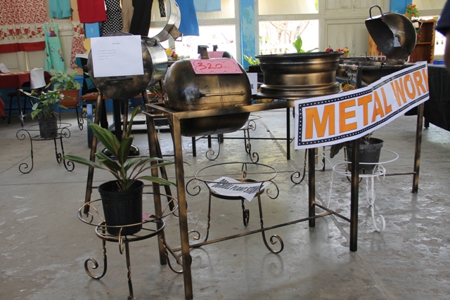 Metal works made by students of the of the Charlestown Secondary School Multi-Purpose Centre on display at the school’s auditorium at their Technology and Art Exhibition on May 26, 2016