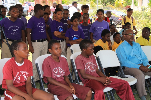 A section of the participants at the opening ceremony of the Runako Shakir Morton Primary School Cricket League at the Cotton Ground Playfield on June 23, 2016