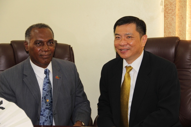 Premier of Nevis Hon. Vance Amory with the Republic of China (Taiwan) Resident Ambassador to St. Kitts and Nevis His Excellency George Gow Wei Chiou (file photo)