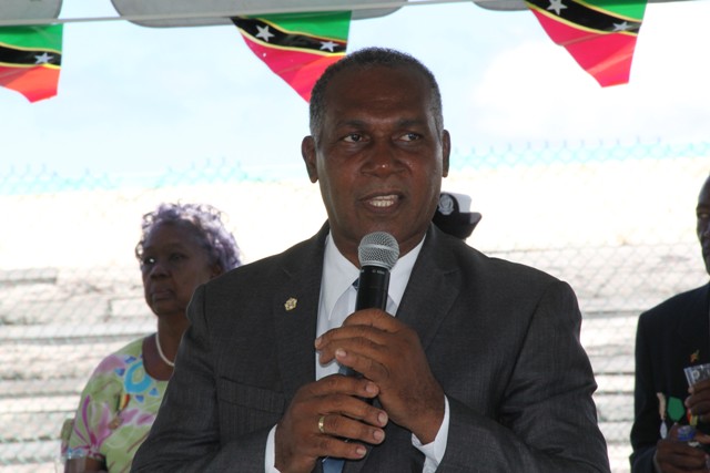 Premier of Nevis Hon. Vance Amory raises a toast on the occasion of the 33rd Anniversary of Independence in St. Kitts and Nevis at the annual Police Toast at the Cicely Grell Hull - Dora Stephens Netball Complex on September 19, 2016, after the Independence Day Parade and Awards Ceremony at the Elquemedo T. Willett Park