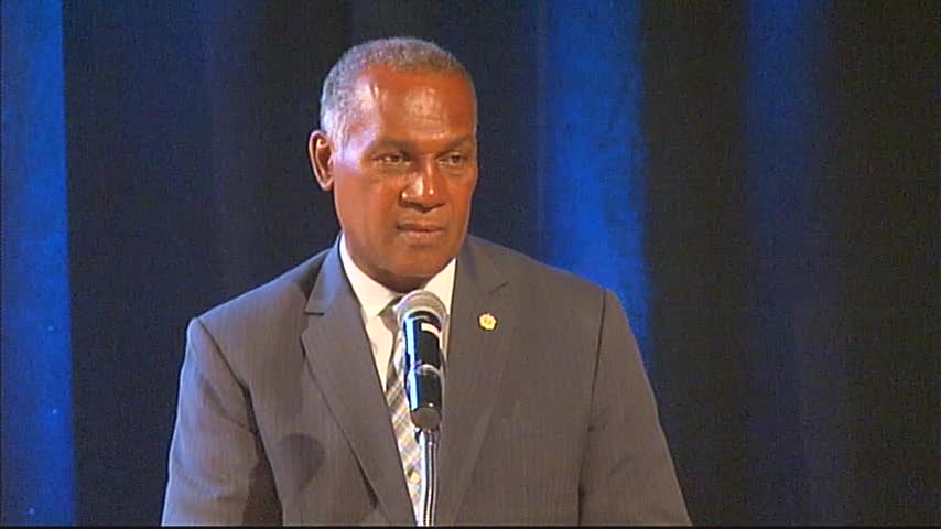 Premier of Nevis and Minister of Finance Hon. Vance Amory delivering an address at the at the 10th annual Consultation on the Economy hosted by the Ministry of Finance, at the Nevis Performing Arts Centre on September 22, 2016