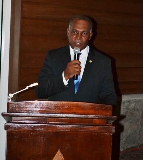 Premier of Nevis Hon. Vance Amory delivering remarks at the second annual Nevis Travel Symposium of Romance hosted by the Nevis Tourism Authority at a welcome reception held by the Premier’s Ministry at the Four Seasons Resort on October 17, 2016