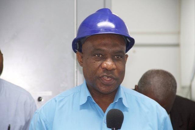 Generation Manager at the Nevis Electricity Company Limited Earl “Bobby” Springette delivering remarks at a ceremony to commission a MP36 2.5 megawatt generating set at the Prospect Power Plant on December 21, 2016