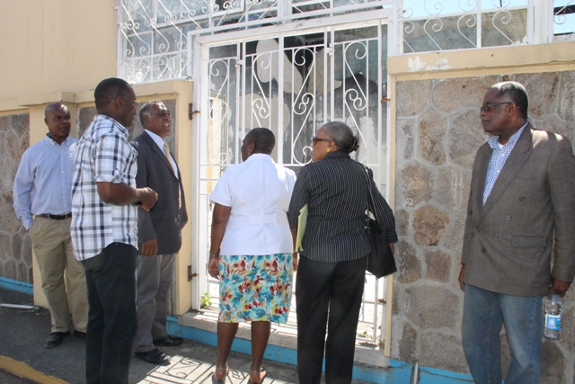 Members of the Board of Counsellors of the  St. Kitts and Nevis Sugar Industry Diversification Foundation led by Chairperson Dr. Robertine Chaderton touring the sight for the new Treasury building in Charlestown. They are accompanied by Hon Vance, Premier of Nevis and Minister of Finance in the Nevis Island Administration and Permanent Secretary in the Ministry of Finance Colin Dore