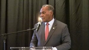 Hon. Vance Amory, Premier of Nevis and Minister of Finance in the Nevis Island Administration delivering an address at the opening ceremony of the Nevis Financial Services (Regulatory and Supervision) Department’s 2017 Anti-Money Laundering/Counter Financing of Terrorism Awareness Seminar and Training Workshop, at the Four Seasons Resort on March 07, 2017