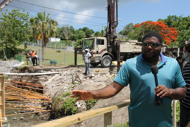 Hon. Troy Liburd, Junior Minister in the Ministry of Communications and Works at the Bath Bridge Project on June 16, 2017