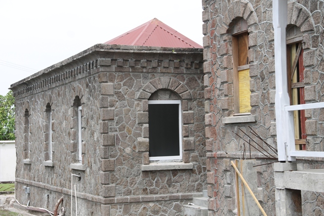 A section of the back of the Government House at Bath Plain on June 20, 2017, under restoration