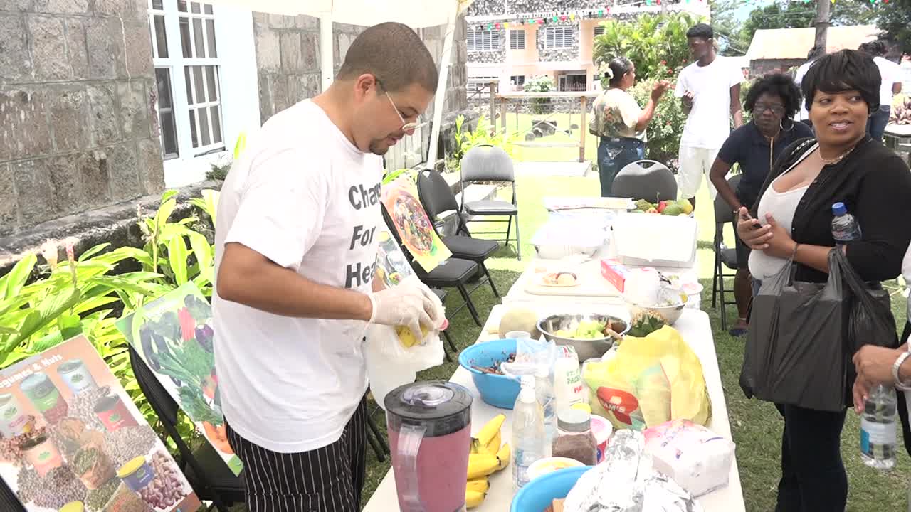 Chef Michael Henville was on hand at the Barrels For Chance Inc. Health Fair at the St. Paul’s Anglican Church Hall in Charlestown on July 28, 2017, with freshly made smoothies for patrons