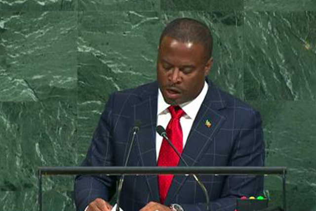 Hon Mark Brantley, Minister of Foreign Affairs and Deputy Premier in the Nevis Island Administration addressing the General Debate at the 72nd Session of the United Nations General Assembly on September 23, 2017, in New York