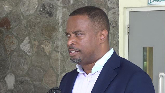 Hon. Mark Brantley, Deputy Premier of Nevis and Senior Minister in the Ministry of Social Development, delivering remarks at a recent ceremony at the Flamboyant Nursing Home, hosted by the Social Services Department, Seniors Division in the Ministry of Social Development, to honour the eight centenarians on Nevis