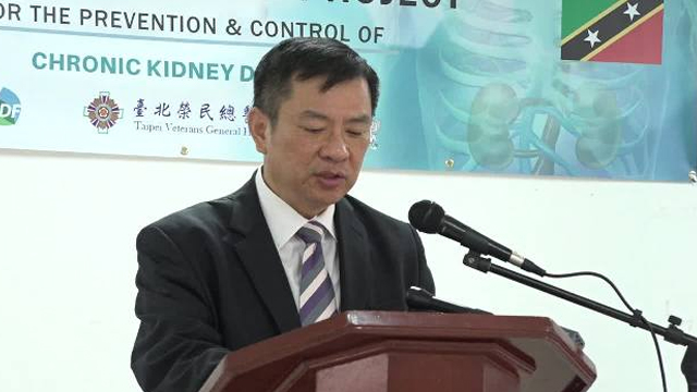 His Excellency, George Gow-Wei Chiou, Resident Ambassador of the Republic of China (Taiwan) to St. Kitts and Nevis, delivering remarks at the first workshop at the St. Paul’s Anglican Church Hall on November 07, 2017, in the three-year Prevention and Control of Chronic Kidney Disease project