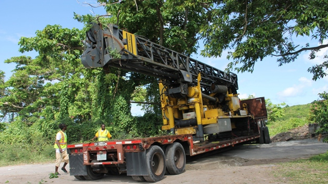 The drill rig to be used in the first phase of the geothermal development project on Nevis on its way to the N3 site in Hamilton Estate on November 02, 2017