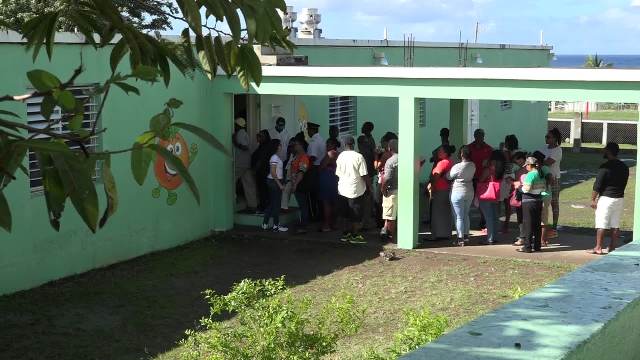 Voters in the Nevis Island Assembly Elections at the Charlestown Primary School polling station on December 18, 2017